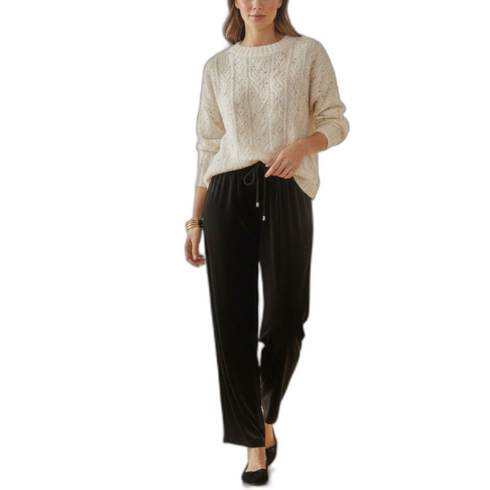 Comfy Silk Blend Velvet Pull-On Black Pants Festive Amanda Smith Sz M Coquette